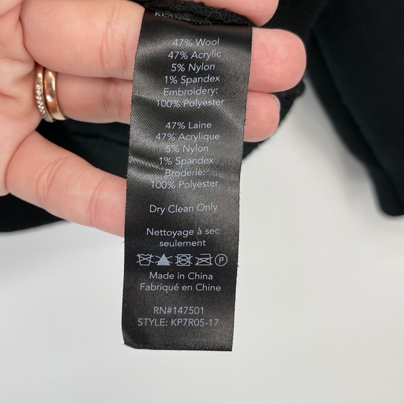 Kobi Halperin Black Floral Embroidered Wool Blend Zip Up Cardigan Sweater Size L - Picture 5 of 6